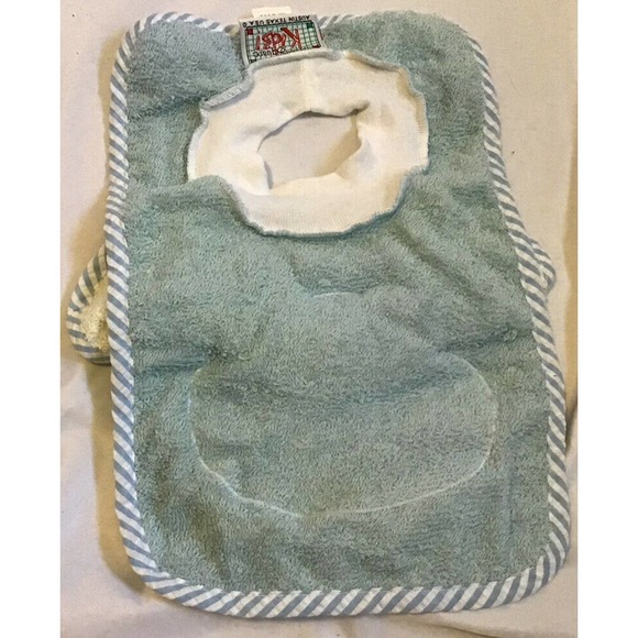 Blue Boy Bunny Washcloth Terry Cloth Bunny Bib Set Mullins Square Made in USA - Picture 3 of 4